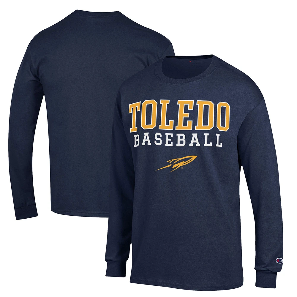 Men's Champion Navy Toledo Rockets Stack Baseball Long Sleeve T-Shirt