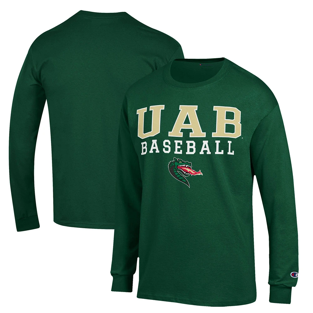 Men's Champion Green UAB Blazers Stack Baseball Long Sleeve T-Shirt