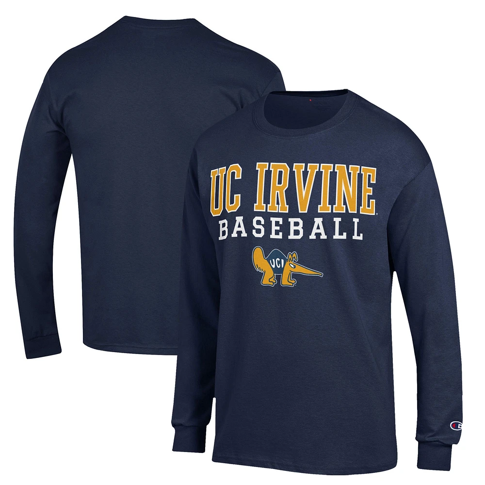 Men's Champion Navy UC Irvine Anteaters Stack Baseball Long Sleeve T-Shirt