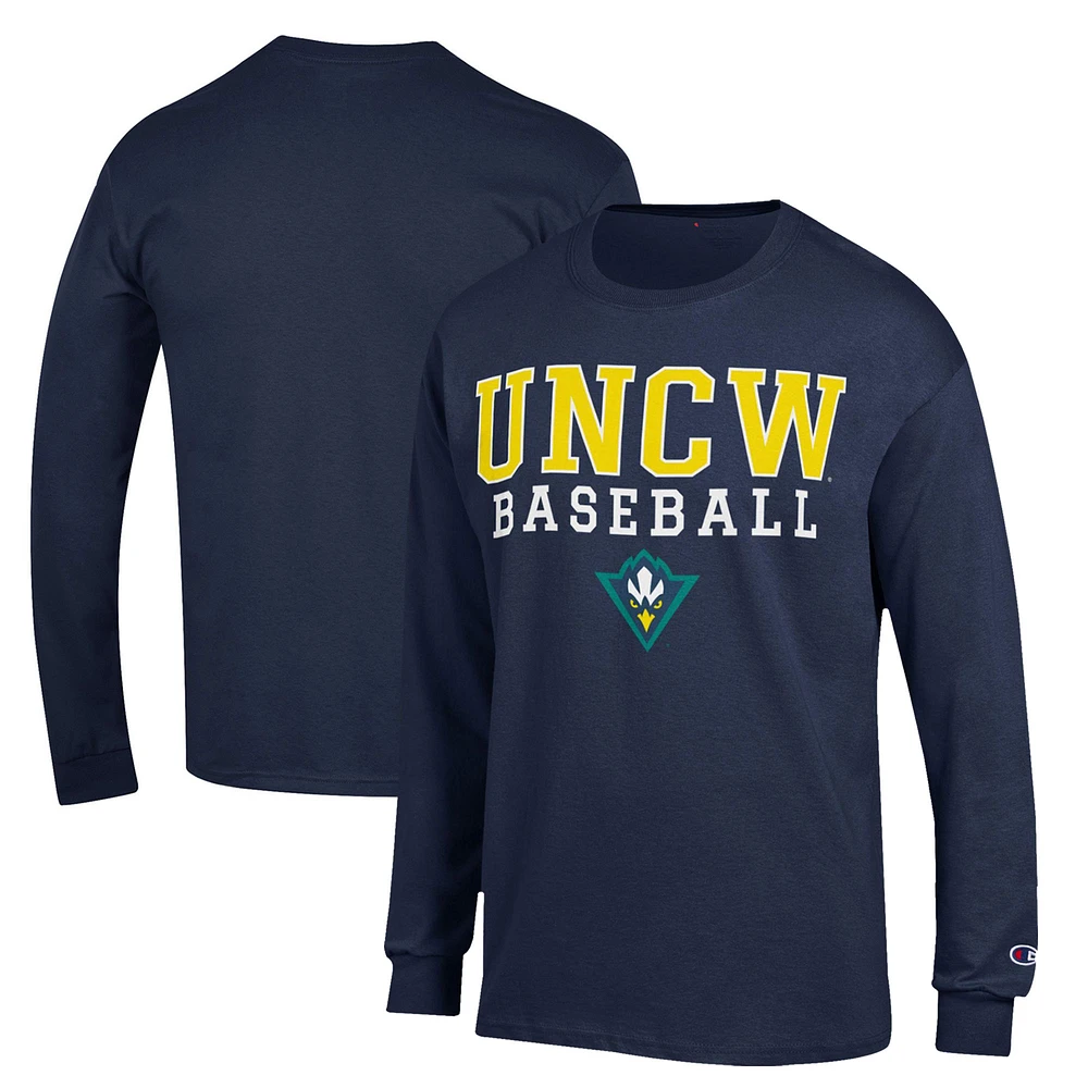 Men's Champion Navy UNC Wilmington Seahawks Stack Baseball Long Sleeve T-Shirt