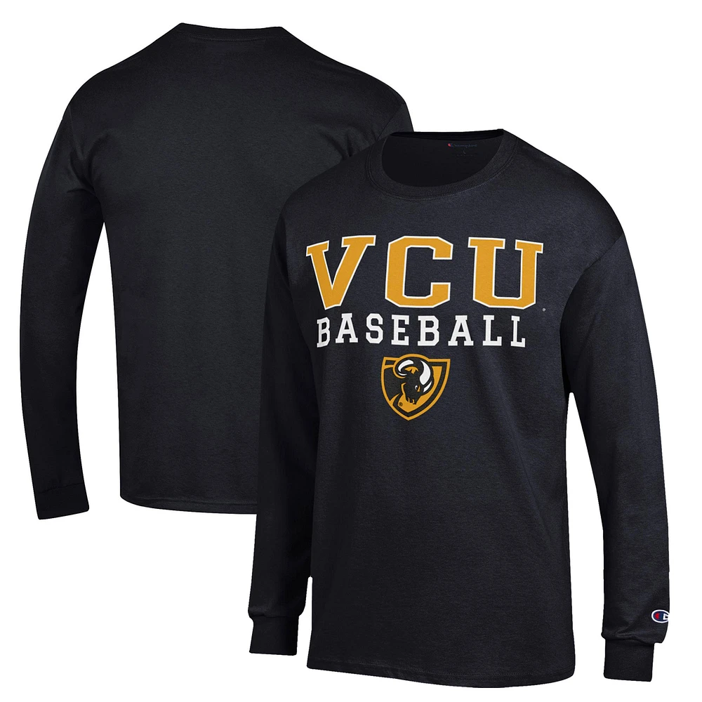 Men's Champion Black VCU Rams Stack Baseball Long Sleeve T-Shirt