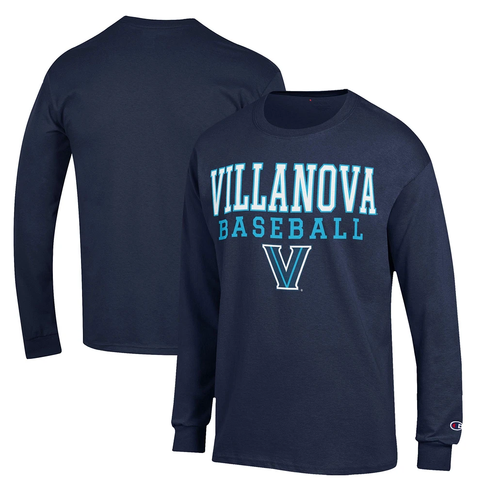 Men's Champion Navy Villanova Wildcats Stack Baseball Long Sleeve T-Shirt