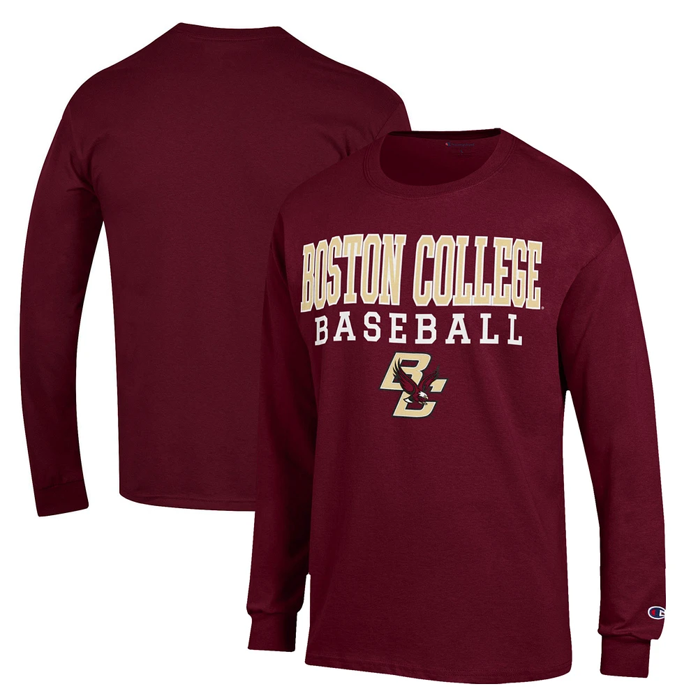 Men's Champion Maroon Boston College Eagles Stack Baseball Long Sleeve T-Shirt