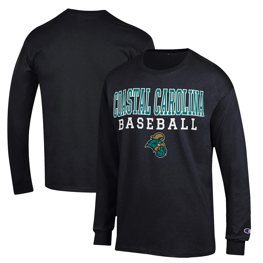 Men's Champion Black Coastal Carolina Chanticleers Stack Baseball Long Sleeve T-Shirt