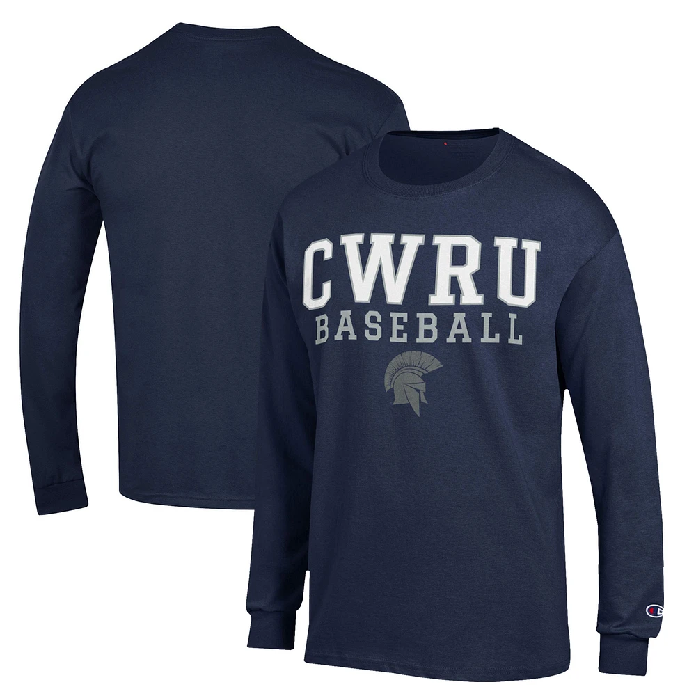 Men's Champion Navy Case Western Reserve Spartans Stack Baseball Long Sleeve T-Shirt