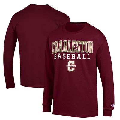 Men's Champion Maroon Charleston Cougars Stack Baseball Long Sleeve T-Shirt