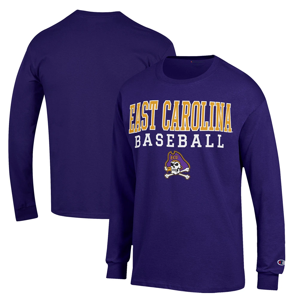 Men's Champion Purple ECU Pirates Stack Baseball Long Sleeve T-Shirt