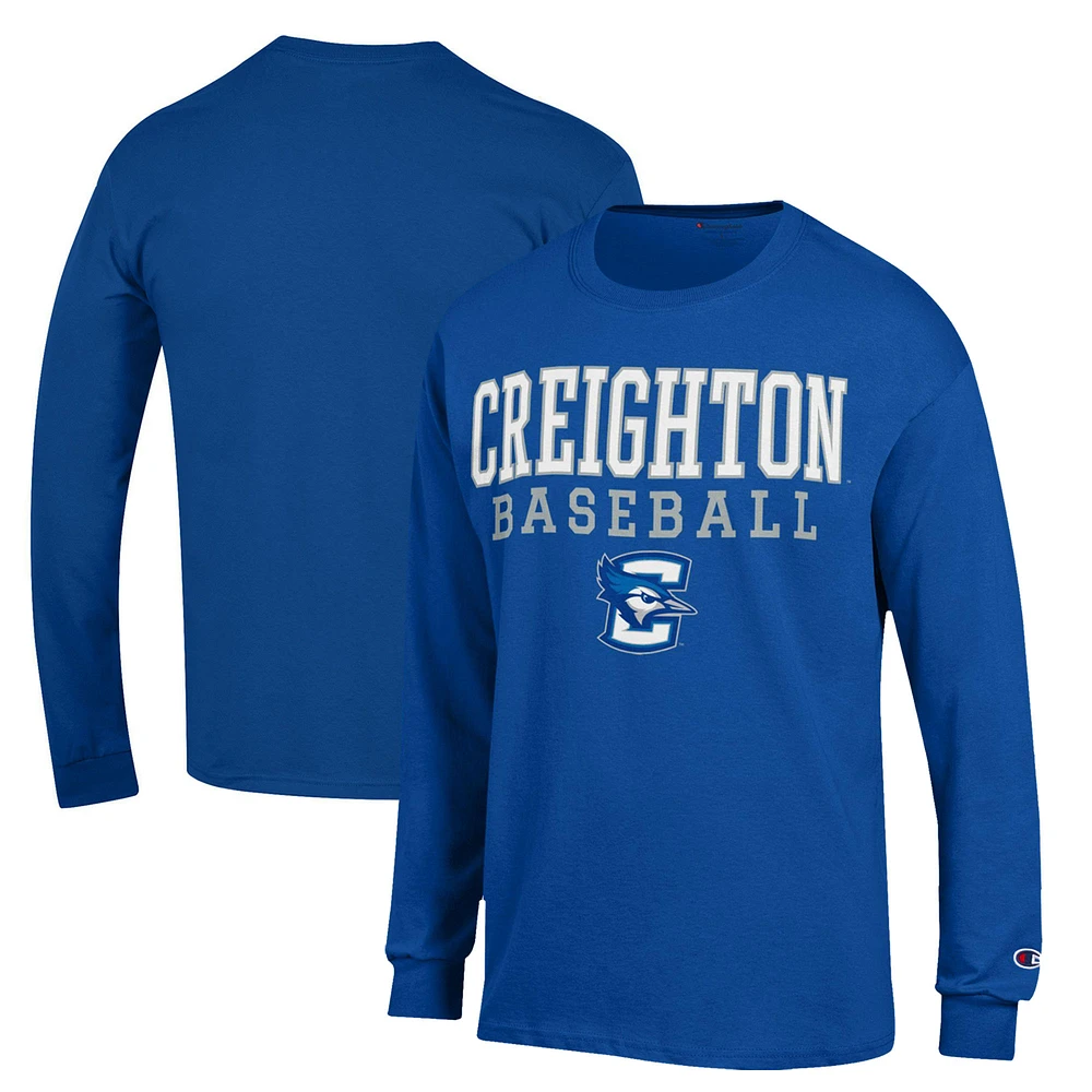 Men's Champion Blue Creighton Bluejays Stack Baseball Long Sleeve T-Shirt