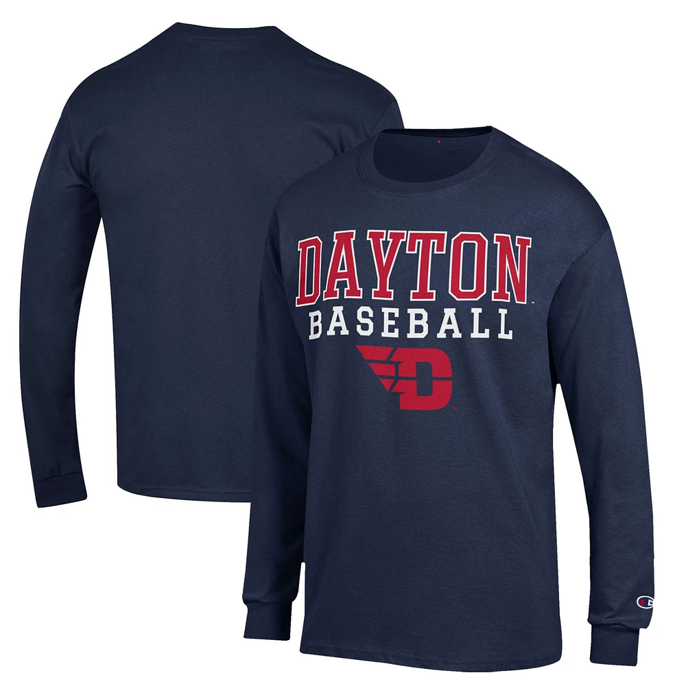 Men's Champion Navy Dayton Flyers Stack Baseball Long Sleeve T-Shirt