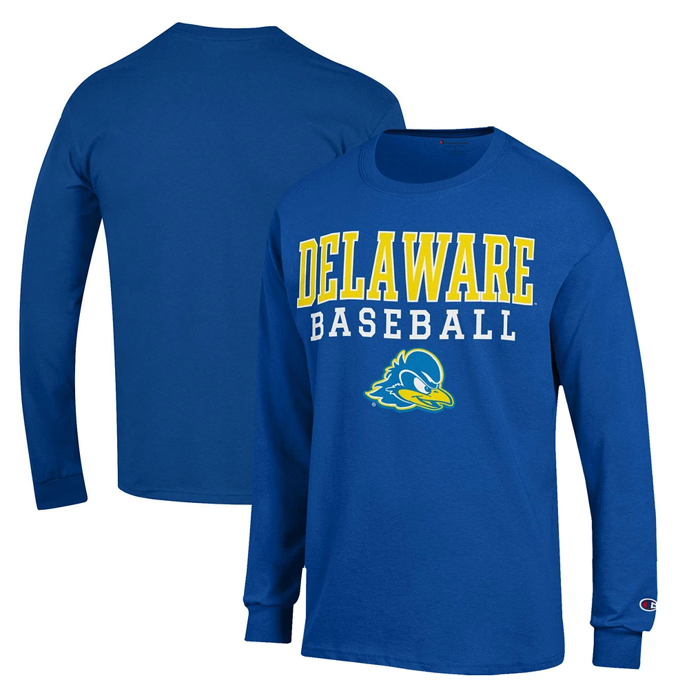 Men's Champion Royal Delaware Fightin' Blue Hens Stack Baseball Long Sleeve T-Shirt