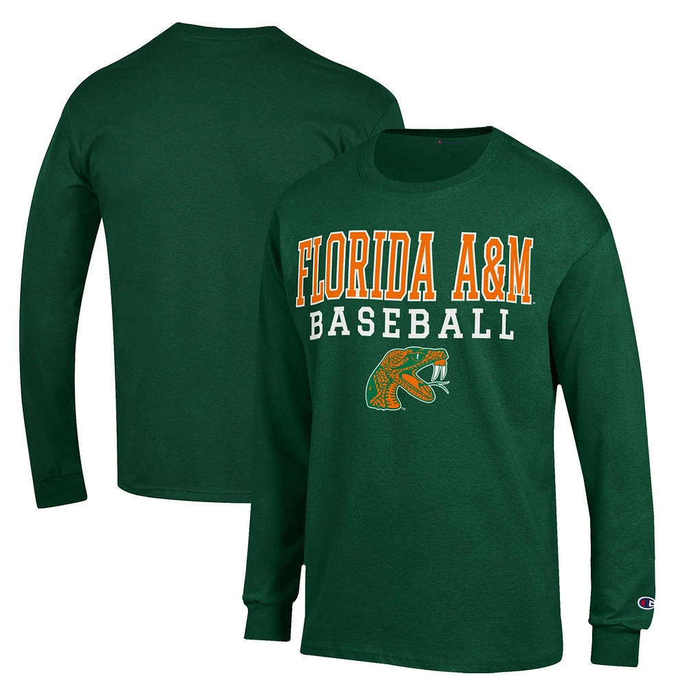 Men's Champion Green Florida A&M Rattlers Stack Baseball Long Sleeve T-Shirt