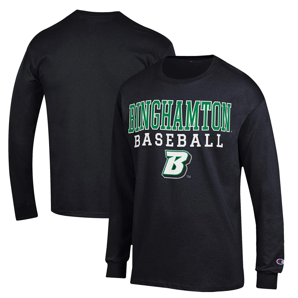 Men's Champion Black Binghamton Bearcats Stack Baseball Long Sleeve T-Shirt