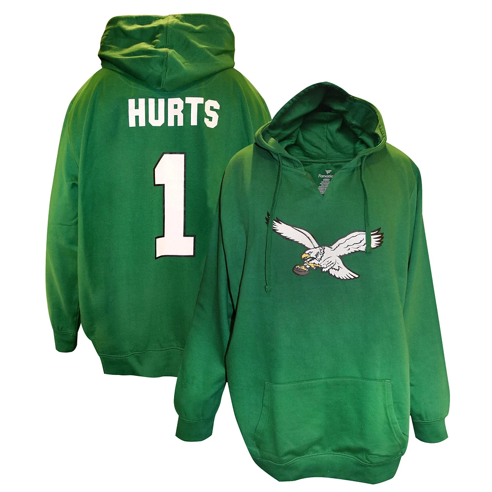 Women's Fanatics Jalen Hurts Kelly Green Philadelphia Eagles Plus Size Player Name & Number V-Neck Pullover Hoodie