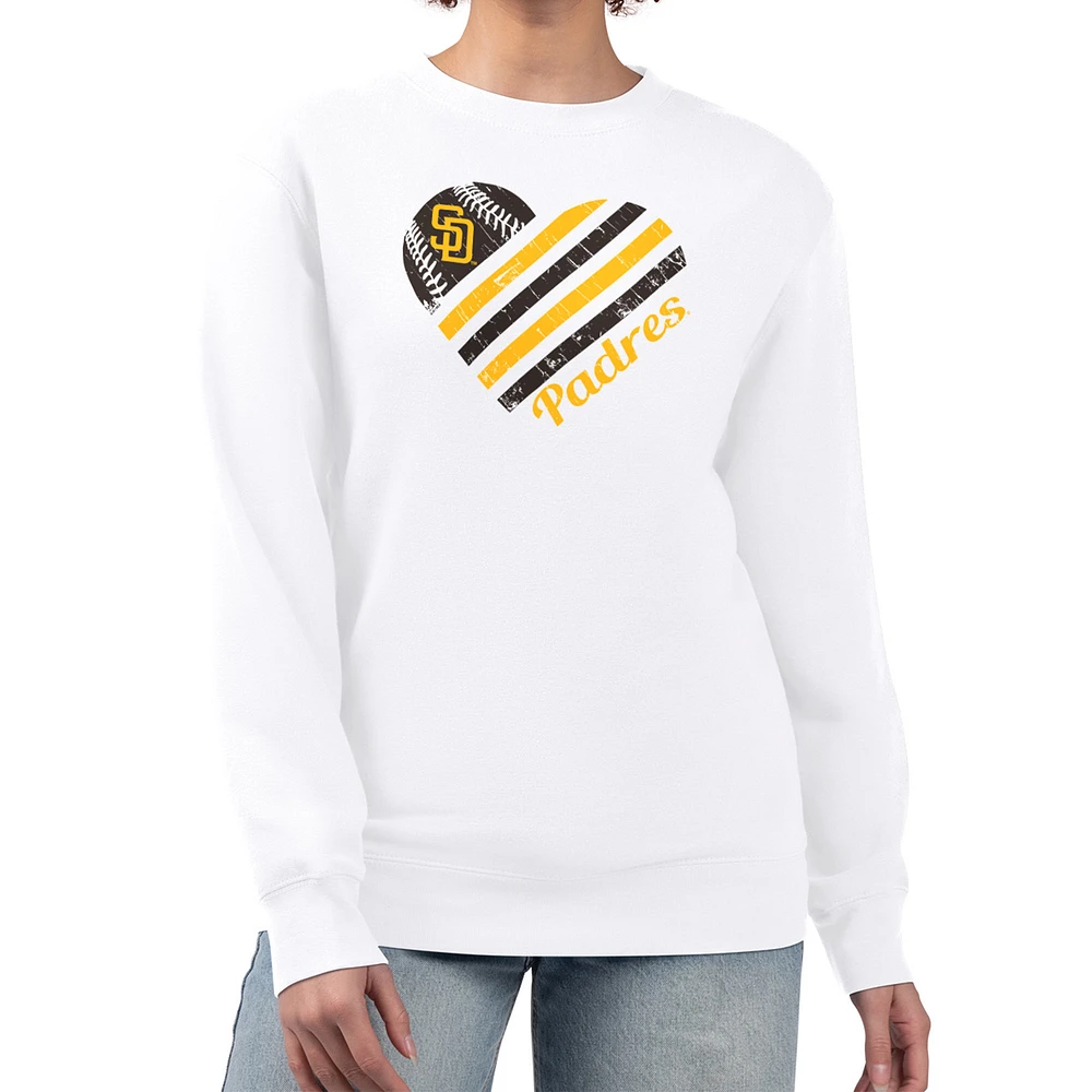 Women's G-III 4Her by Carl Banks White San Diego Padres Heart Logo Fleece Pullover Sweatshirt