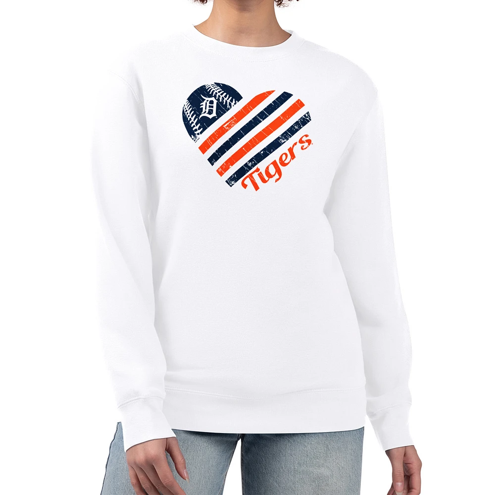 Women's G-III 4Her by Carl Banks White Detroit Tigers Heart Logo Fleece Pullover Sweatshirt
