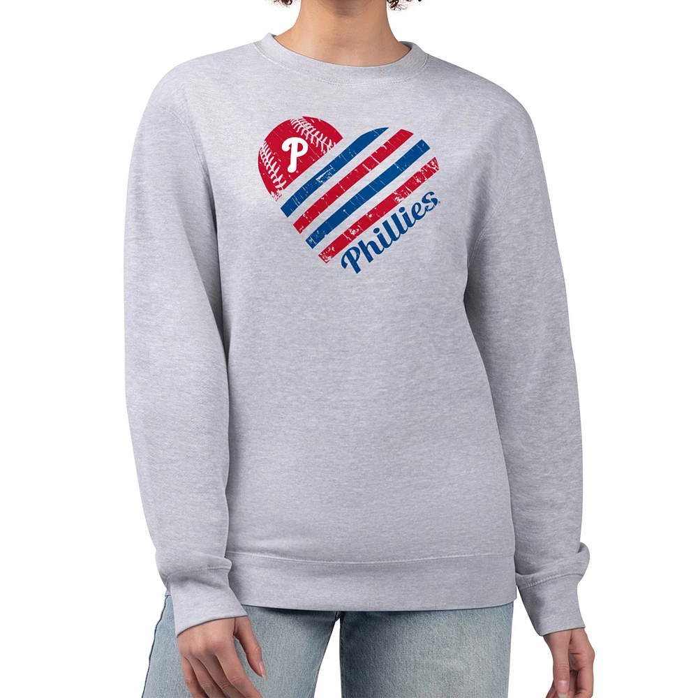 Women's G-III 4Her by Carl Banks Heather Gray Philadelphia Phillies Heart Logo Fleece Pullover Sweatshirt