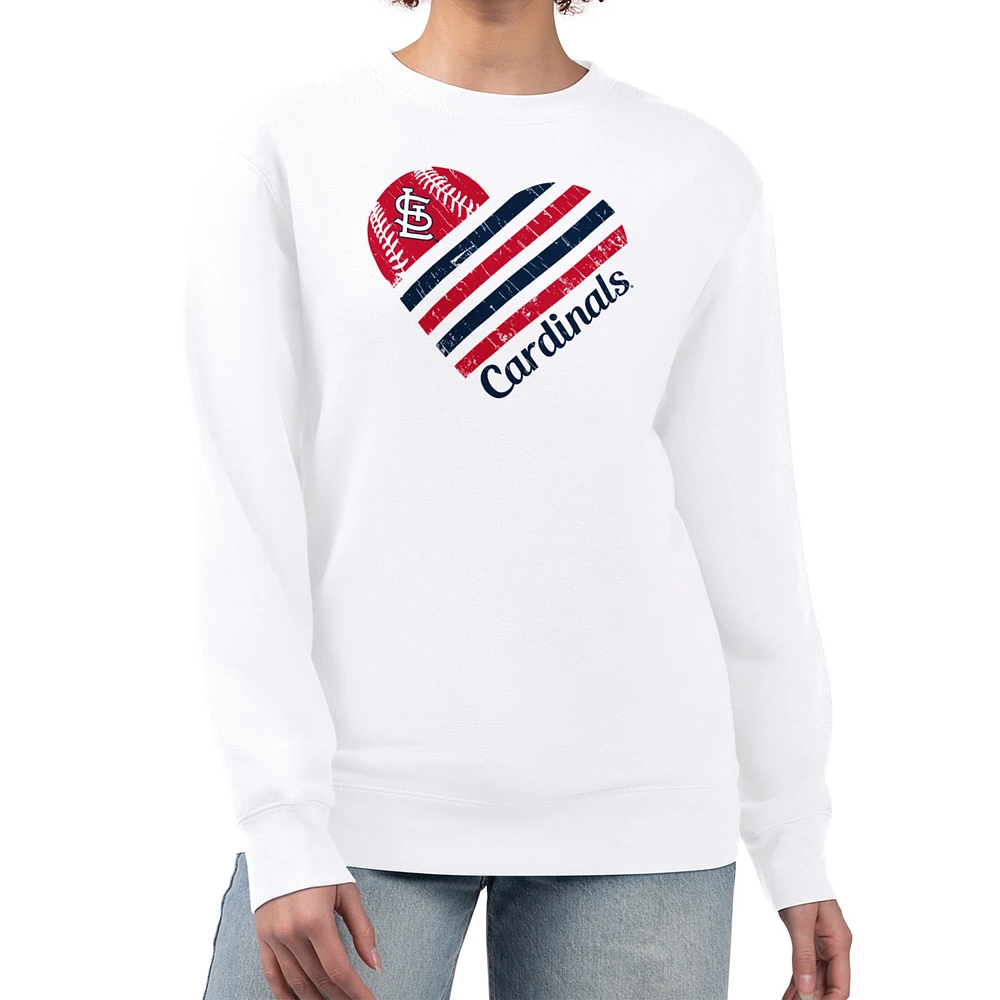 Women's G-III 4Her by Carl Banks White St. Louis Cardinals Heart Logo Fleece Pullover Sweatshirt