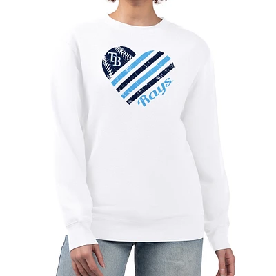 Women's G-III 4Her by Carl Banks White Tampa Bay Rays Heart Logo Fleece Pullover Sweatshirt