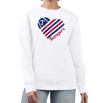 Women's G-III 4Her by Carl Banks White Texas Rangers Heart Logo Fleece Pullover Sweatshirt