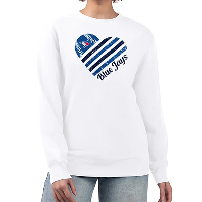 Women's G-III 4Her by Carl Banks White Toronto Blue Jays Heart Logo Fleece Pullover Sweatshirt