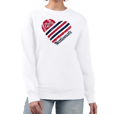 Women's G-III 4Her by Carl Banks White Washington Nationals Heart Logo Fleece Pullover Sweatshirt