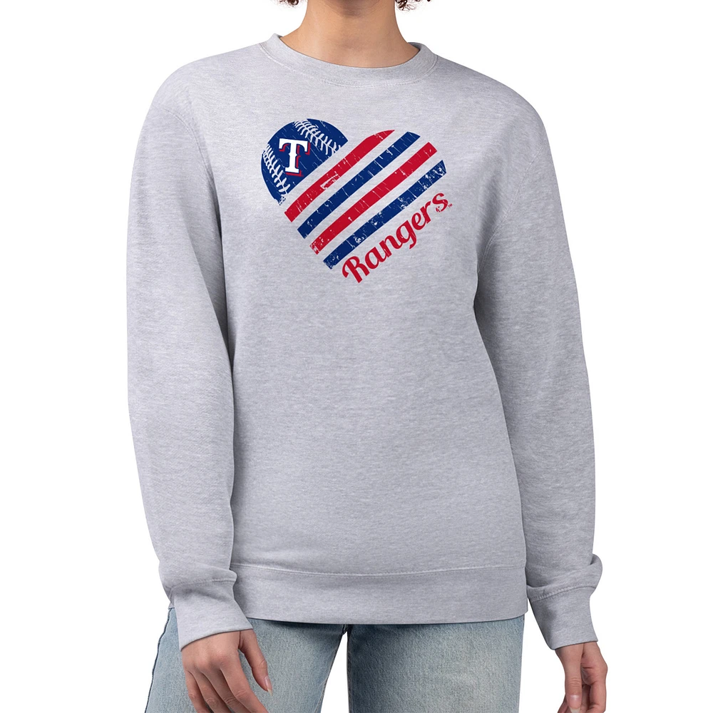 Women's G-III 4Her by Carl Banks Heather Gray Texas Rangers Heart Logo Fleece Pullover Sweatshirt