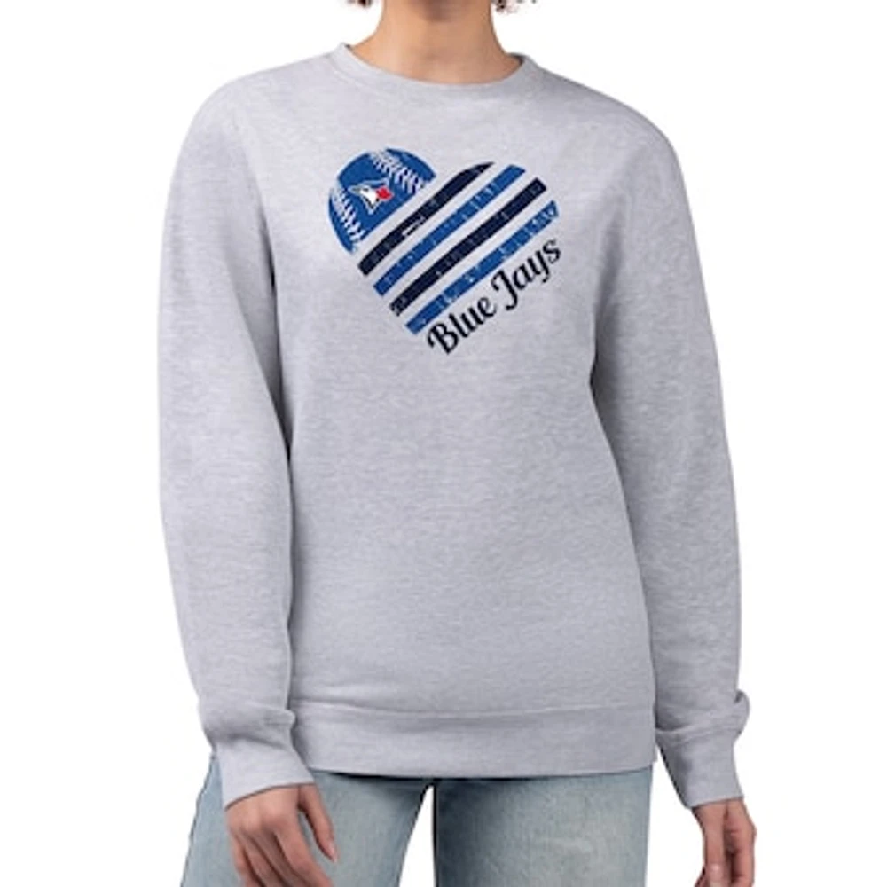 Women's G-III 4Her by Carl Banks Heather Gray Toronto Blue Jays Heart Logo Fleece Pullover Sweatshirt