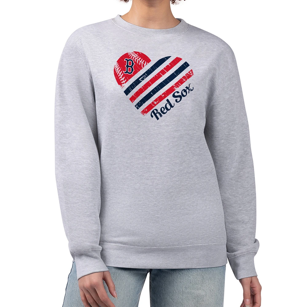 Women's G-III 4Her by Carl Banks Heather Gray Boston Red Sox Heart Logo Fleece Pullover Sweatshirt