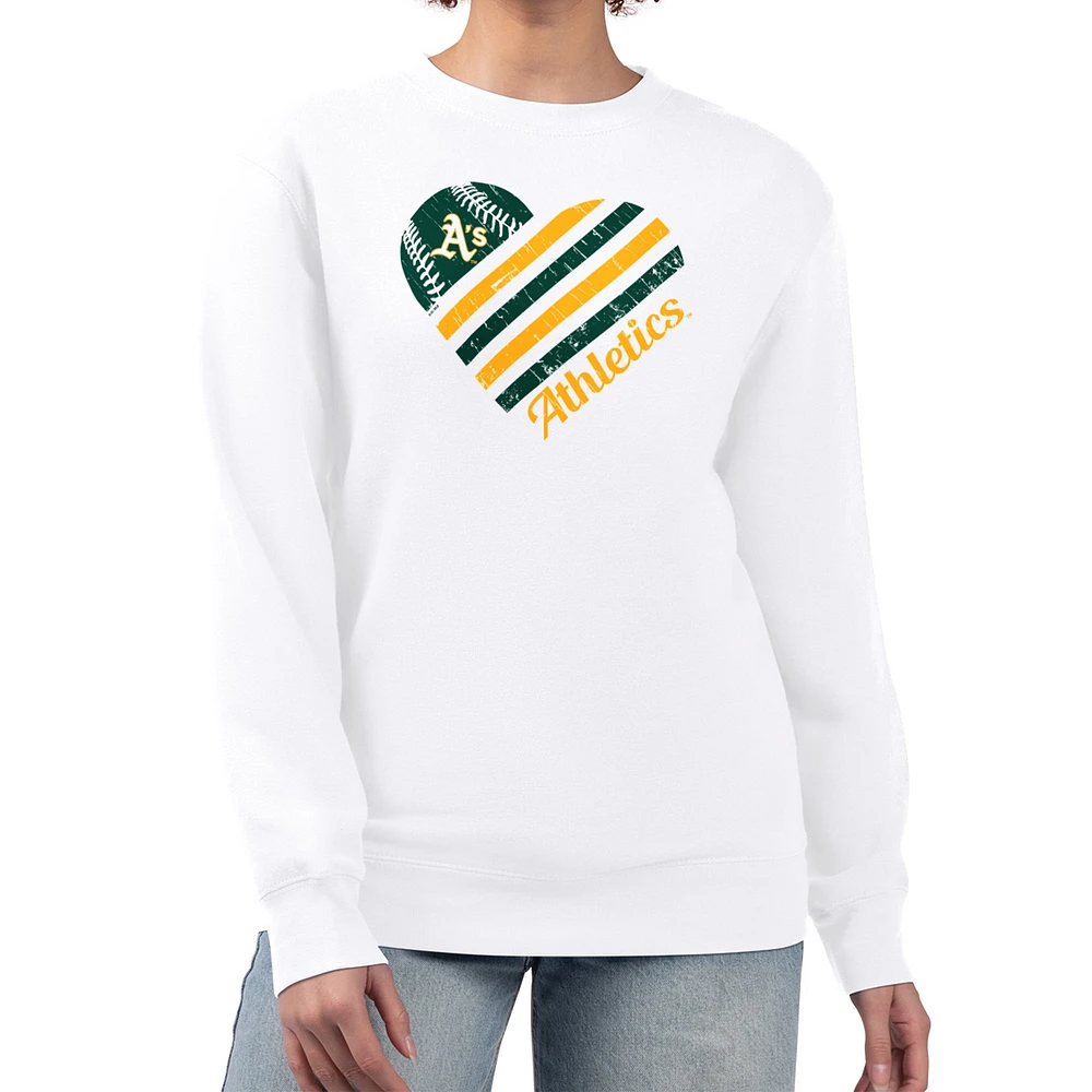 Women's G-III 4Her by Carl Banks White Athletics Heart Logo Fleece Pullover Sweatshirt