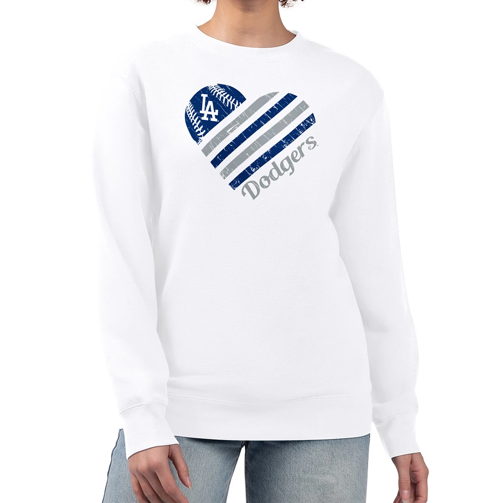 Women's G-III 4Her by Carl Banks White Los Angeles Dodgers Heart Logo Fleece Pullover Sweatshirt