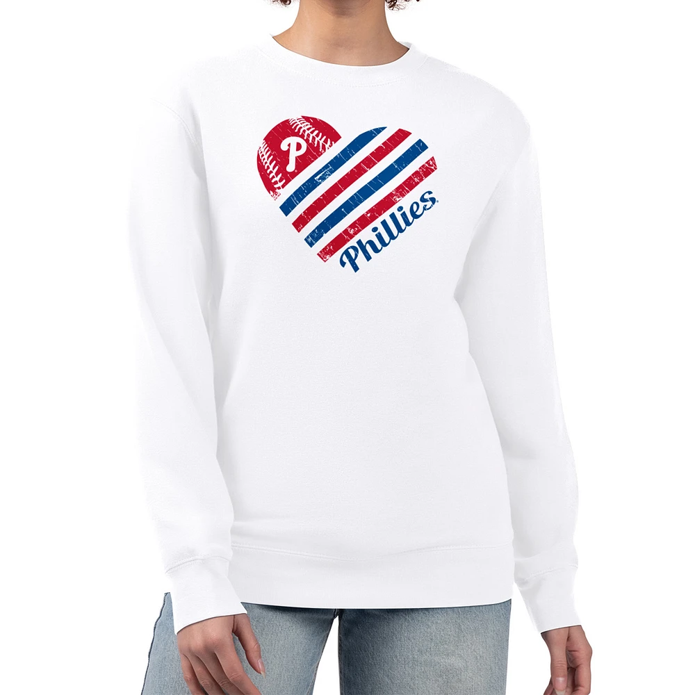 Women's G-III 4Her by Carl Banks White Philadelphia Phillies Heart Logo Fleece Pullover Sweatshirt