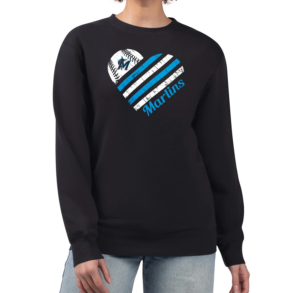 Women's G-III 4Her by Carl Banks Miami Marlins Heart Logo Fleece Pullover Sweatshirt