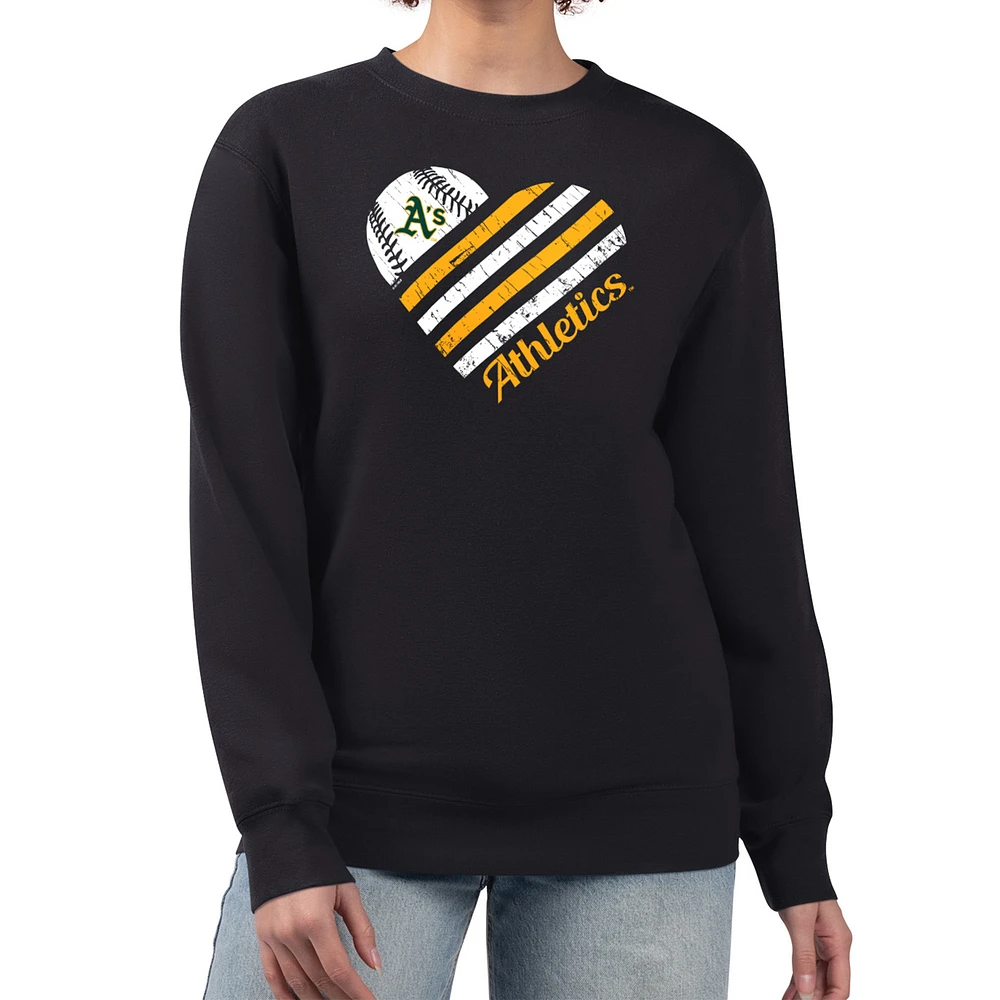 Women's G-III 4Her by Carl Banks Black Athletics Heart Logo Fleece Pullover Sweatshirt