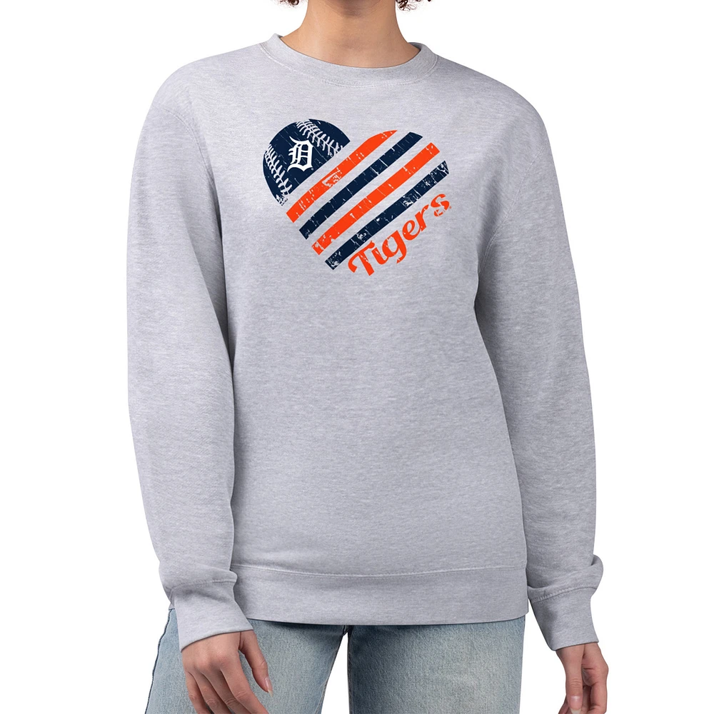 Women's G-III 4Her by Carl Banks Heather Gray Detroit Tigers Heart Logo Fleece Pullover Sweatshirt