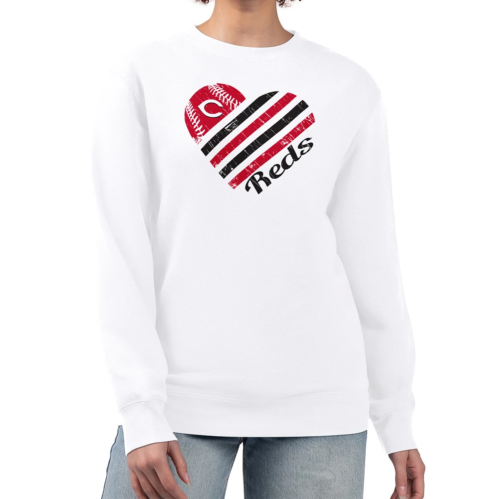 Women's G-III 4Her by Carl Banks White Cincinnati Reds Heart Logo Fleece Pullover Sweatshirt