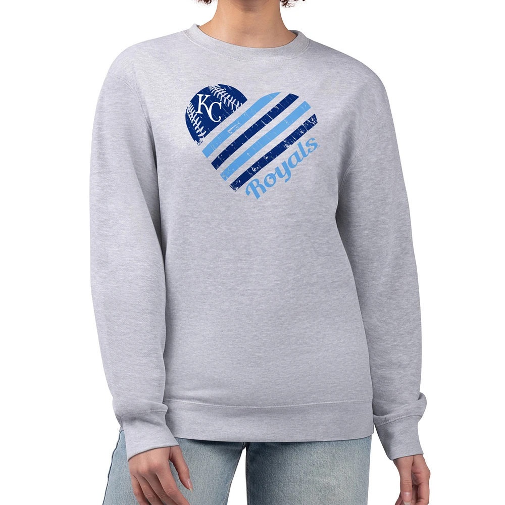 Women's G-III 4Her by Carl Banks Heather Gray Kansas City Royals Heart Logo Fleece Pullover Sweatshirt