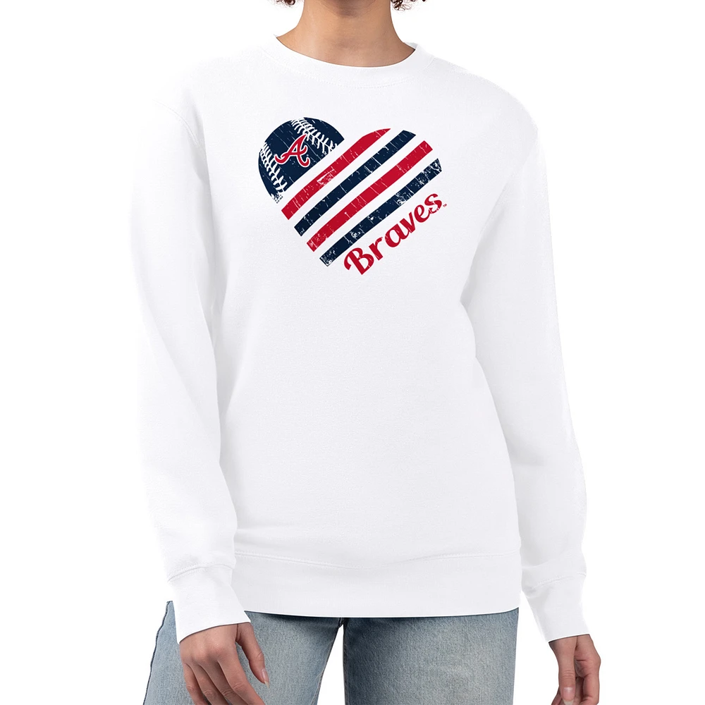 Women's G-III 4Her by Carl Banks White Atlanta Braves Heart Logo Fleece Pullover Sweatshirt