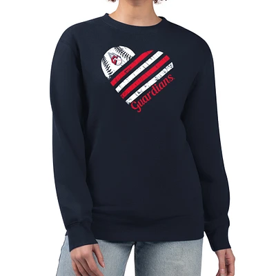 Women's G-III 4Her by Carl Banks Navy Cleveland Guardians Heart Logo Fleece Pullover Sweatshirt