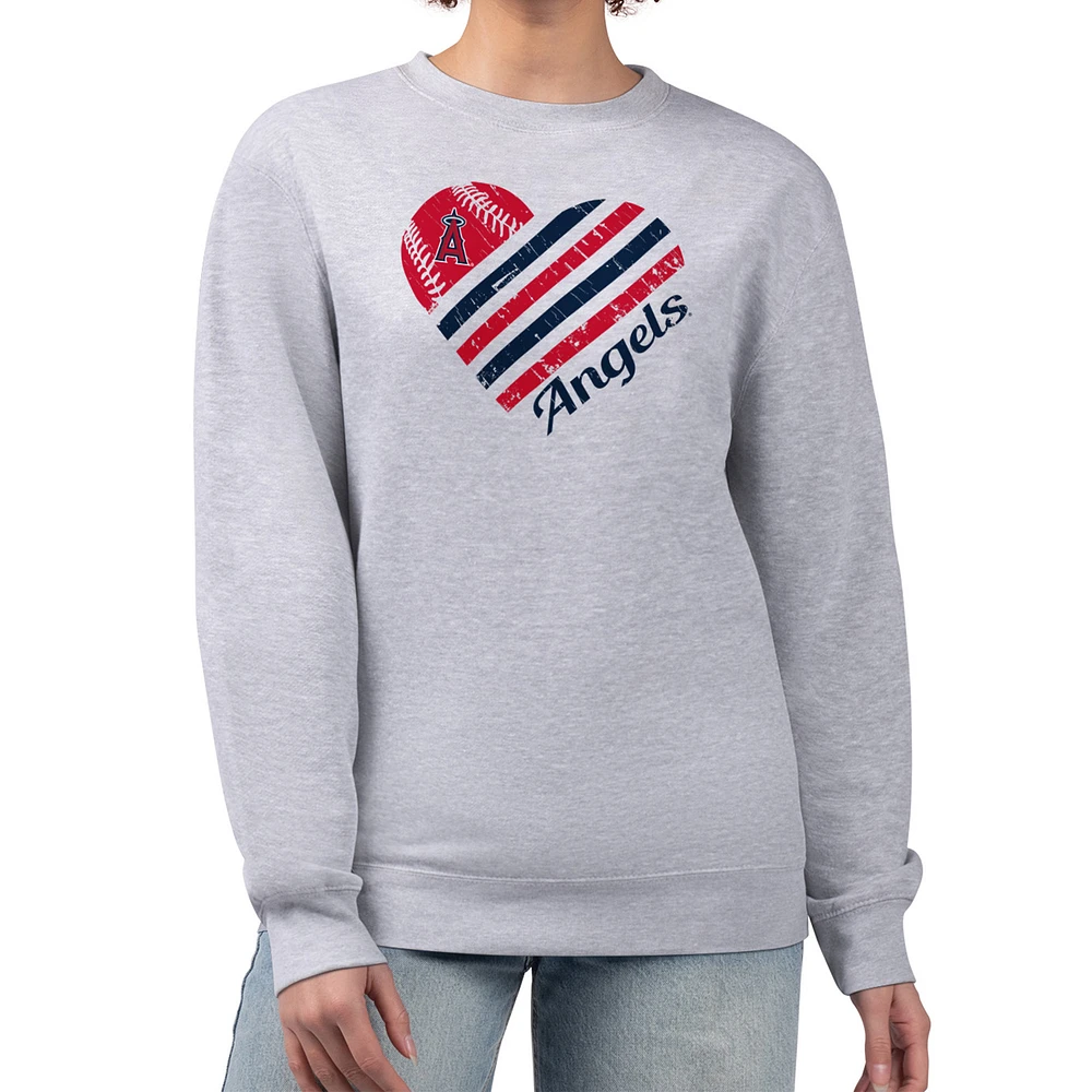 Women's G-III 4Her by Carl Banks Heather Gray Los Angeles Angels Heart Logo Fleece Pullover Sweatshirt