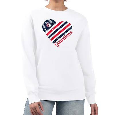 Women's G-III 4Her by Carl Banks White Cleveland Guardians Heart Logo Fleece Pullover Sweatshirt