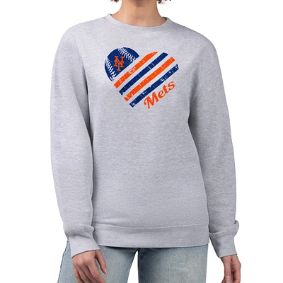 Women's G-III 4Her by Carl Banks Heather Gray New York Mets Heart Logo Fleece Pullover Sweatshirt