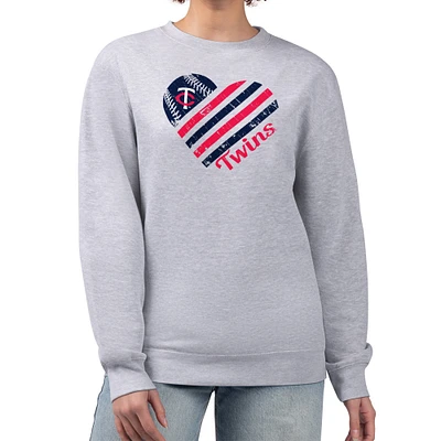 Women's G-III 4Her by Carl Banks Heather Gray Minnesota Twins Heart Logo Fleece Pullover Sweatshirt