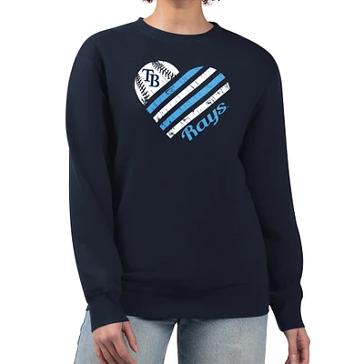 Women's G-III 4Her by Carl Banks Navy Tampa Bay Rays Heart Logo Fleece Pullover Sweatshirt