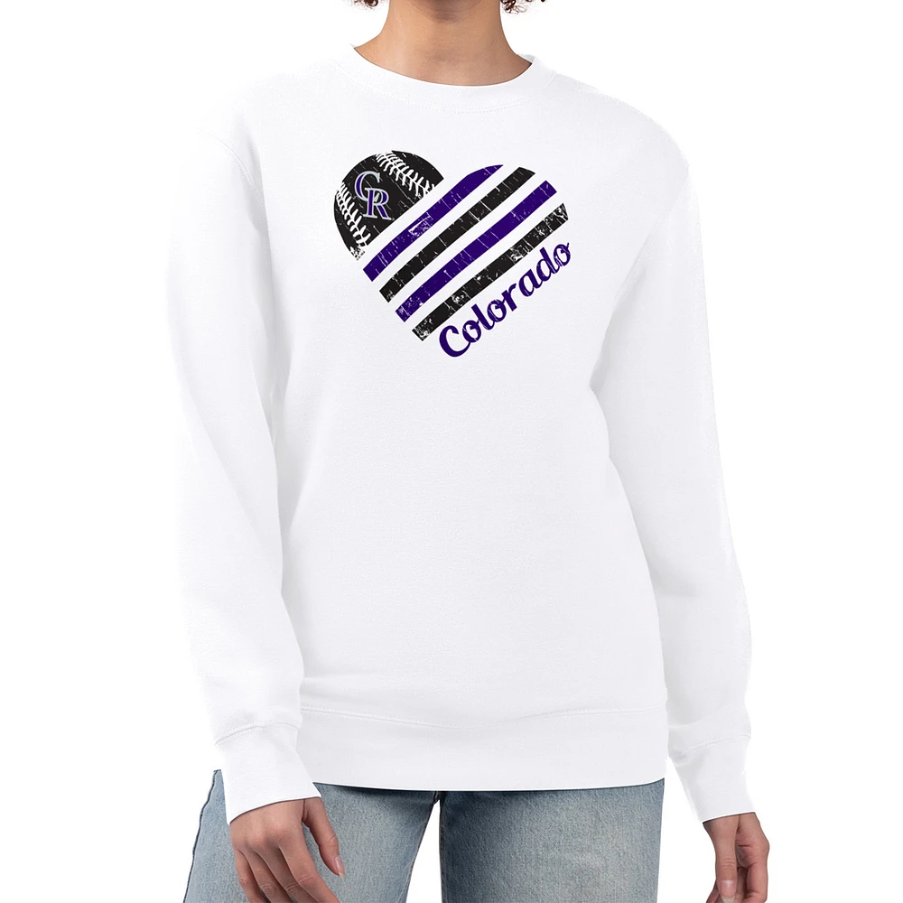 Women's G-III 4Her by Carl Banks White Colorado Rockies Heart Logo Fleece Pullover Sweatshirt
