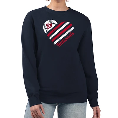 Women's G-III 4Her by Carl Banks Navy Washington Nationals Heart Logo Fleece Pullover Sweatshirt