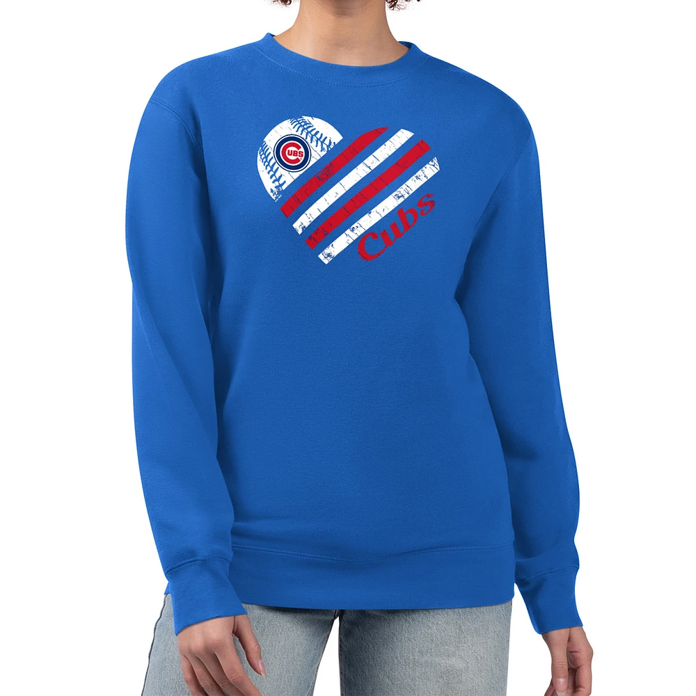 Women's G-III 4Her by Carl Banks Royal Chicago Cubs Heart Logo Fleece Pullover Sweatshirt