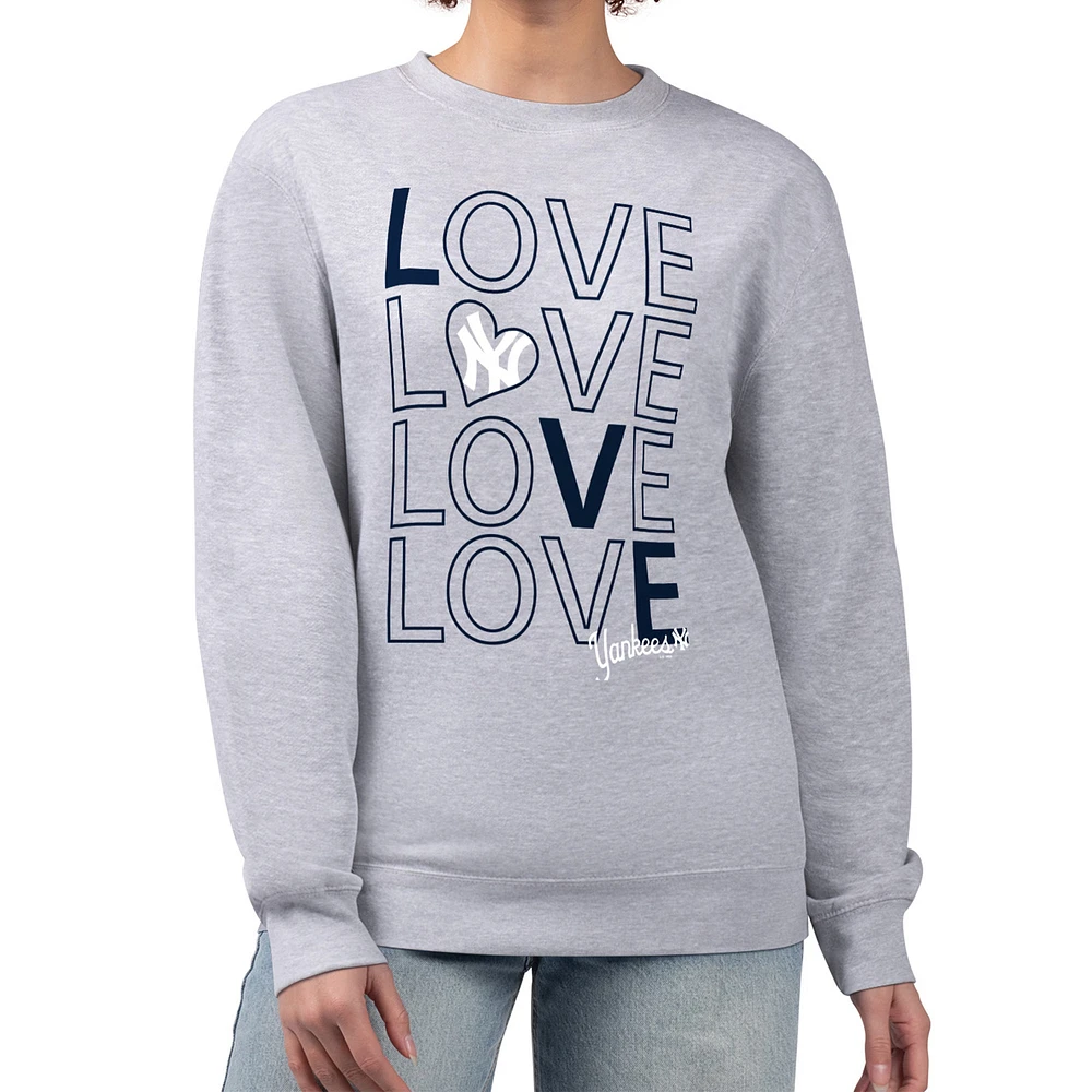 Women's G-III 4Her by Carl Banks Heather Gray New York Yankees Love Team Logo Fleece Pullover Sweatshirt