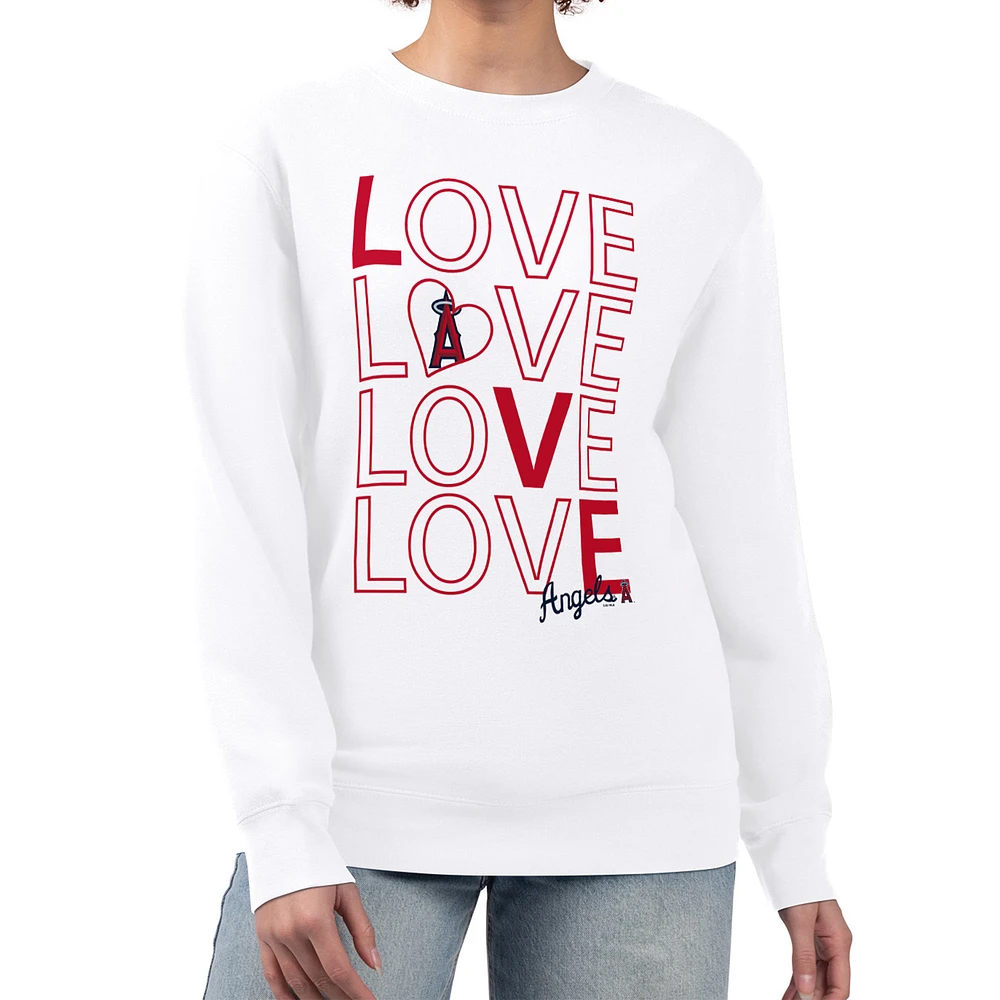 Women's G-III 4Her by Carl Banks White Los Angeles Angels Love Team Logo Fleece Pullover Sweatshirt