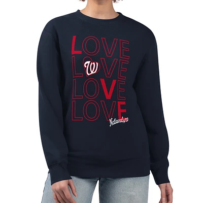 Women's G-III 4Her by Carl Banks Navy Washington Nationals Love Team Logo Fleece Pullover Sweatshirt