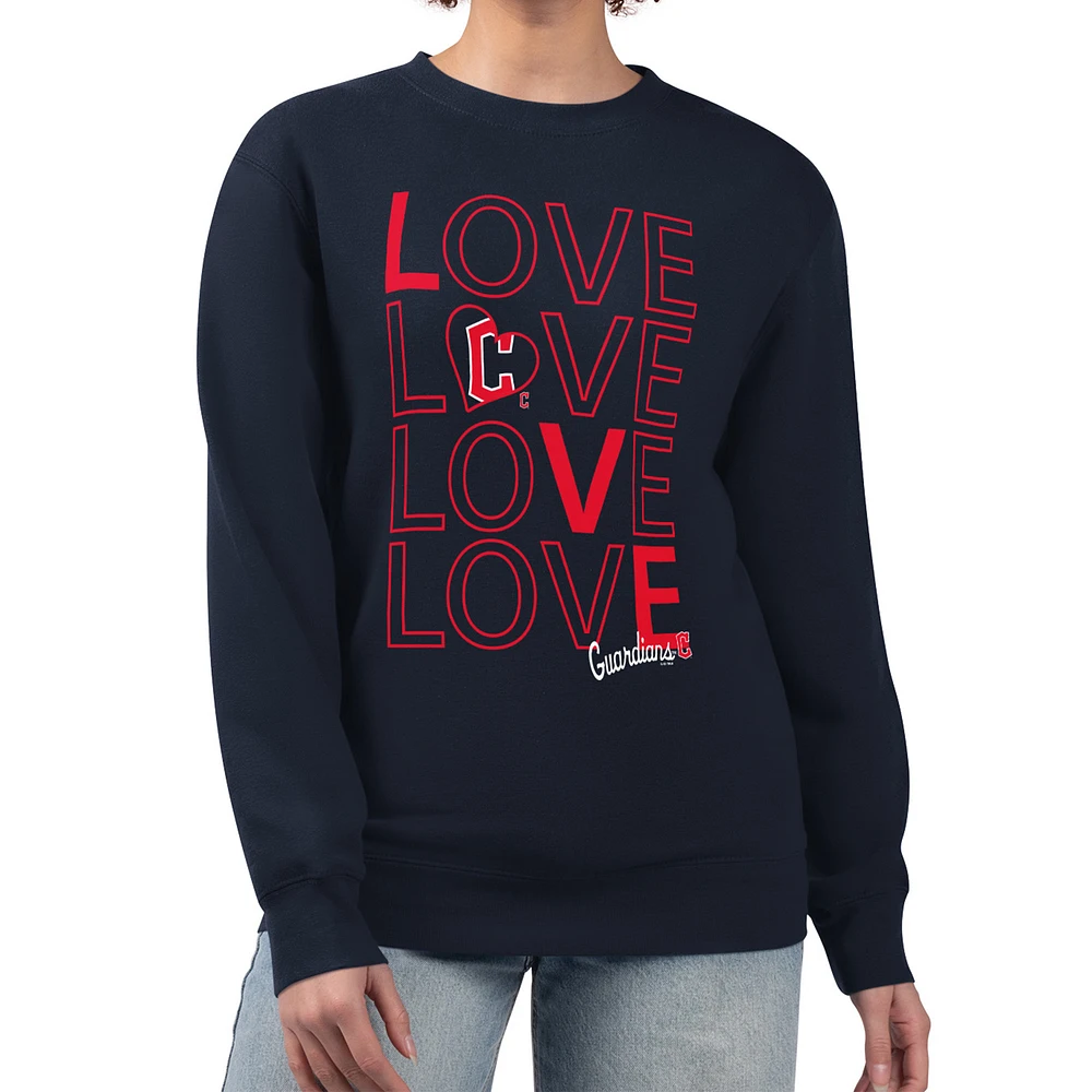 Women's G-III 4Her by Carl Banks Navy Cleveland Guardians Love Team Logo Fleece Pullover Sweatshirt